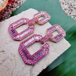 Dangle geometric drop glass rhinestone earrings.